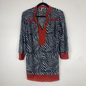 Sweet Pea by Stacy Frati Women's Zebra Print Tunic Size L Red Trim Mesh